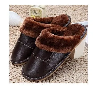 6 Colors Genuine Leather Home Slippers High Quality Women Men Slippers Plush Warm Indoor Shoes Men Women Size 35-44