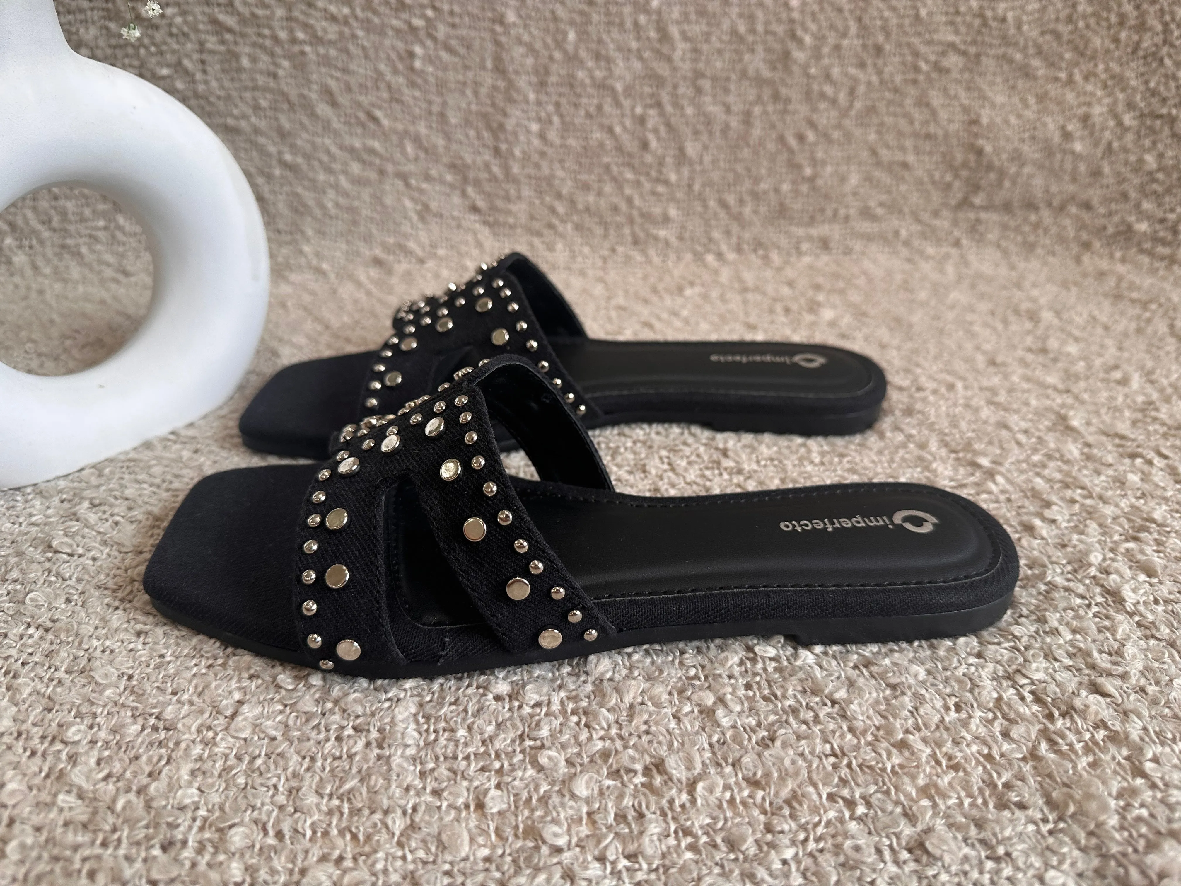All New Denim Sliders - Black