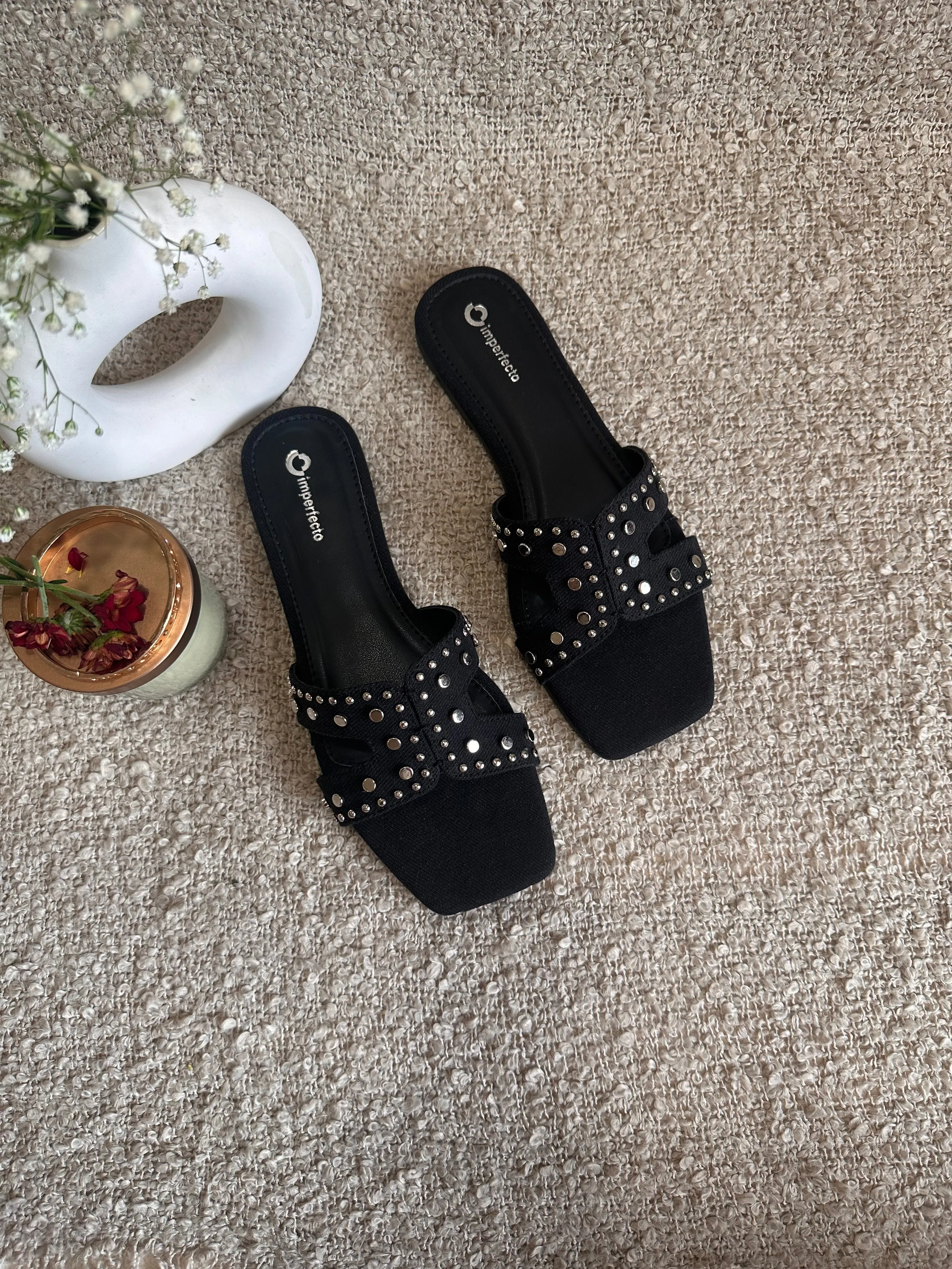 All New Denim Sliders - Black