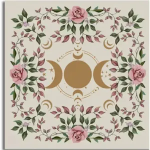 Altar Cloth, White Background, Roses, Moon Phases