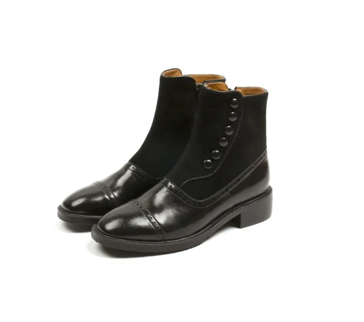 Antmvs Winter Boots Women Ankle Boots Women Boots with Zipper Low Heel Boots Women Shoes Top Coat of Cow Patent Leather Kid Suede