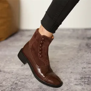Antmvs Winter Boots Women Ankle Boots Women Boots with Zipper Low Heel Boots Women Shoes Top Coat of Cow Patent Leather Kid Suede