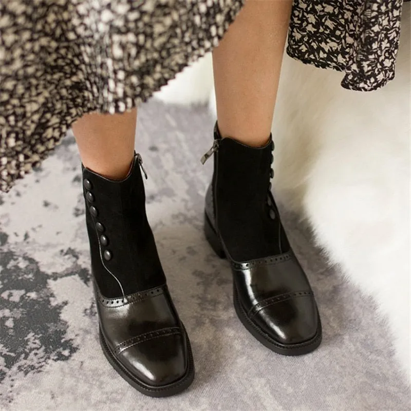 Antmvs Winter Boots Women Ankle Boots Women Boots with Zipper Low Heel Boots Women Shoes Top Coat of Cow Patent Leather Kid Suede