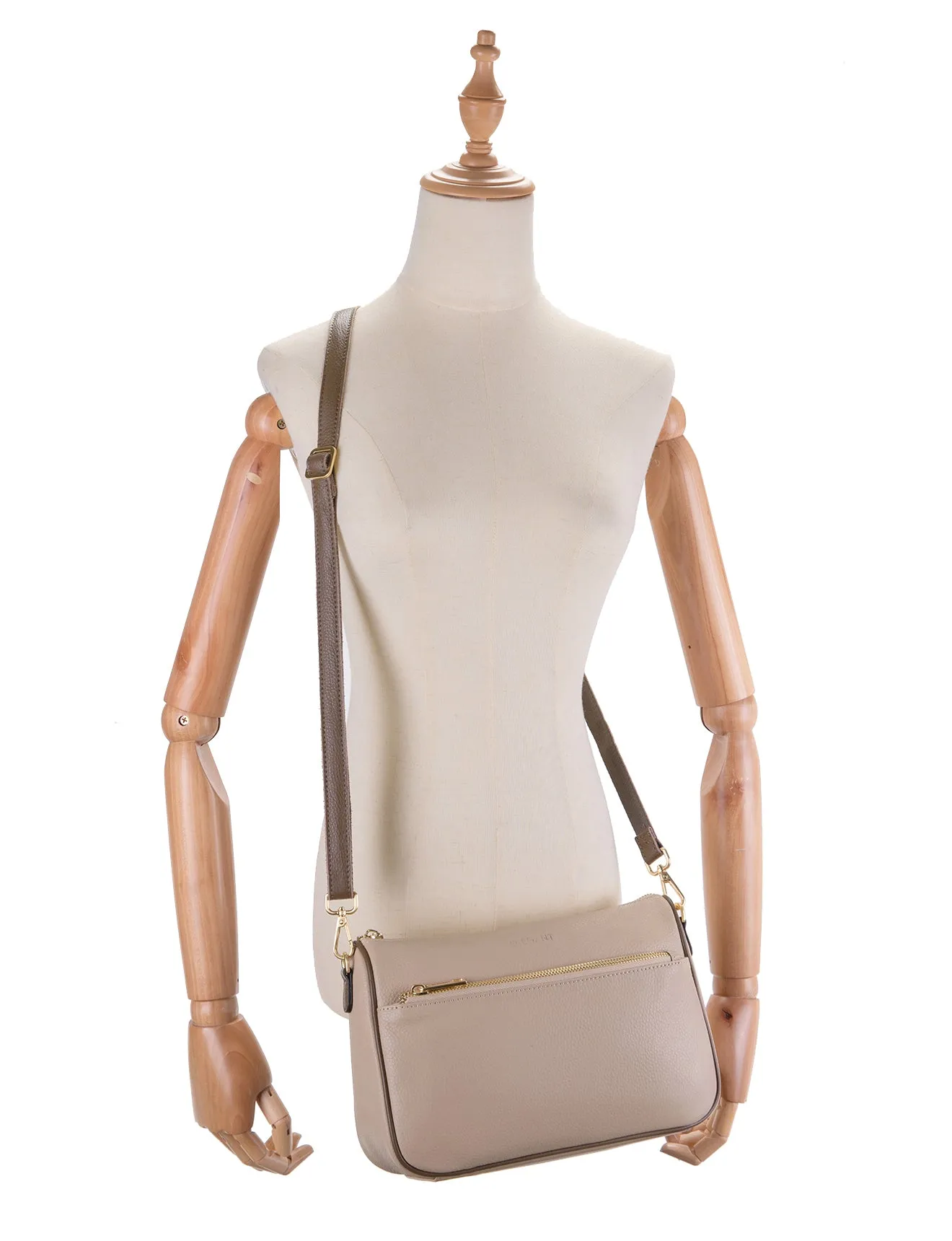 ANTONELLA LEATHER XBODY BAG- E1-0819-PUTTY/CINNAMON- SALE