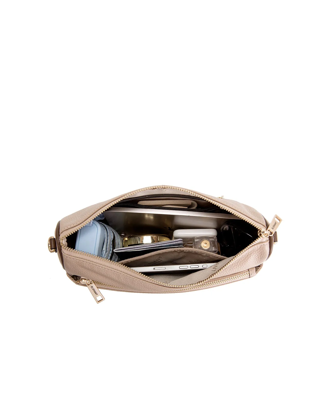 ANTONELLA LEATHER XBODY BAG- E1-0819-PUTTY/CINNAMON- SALE