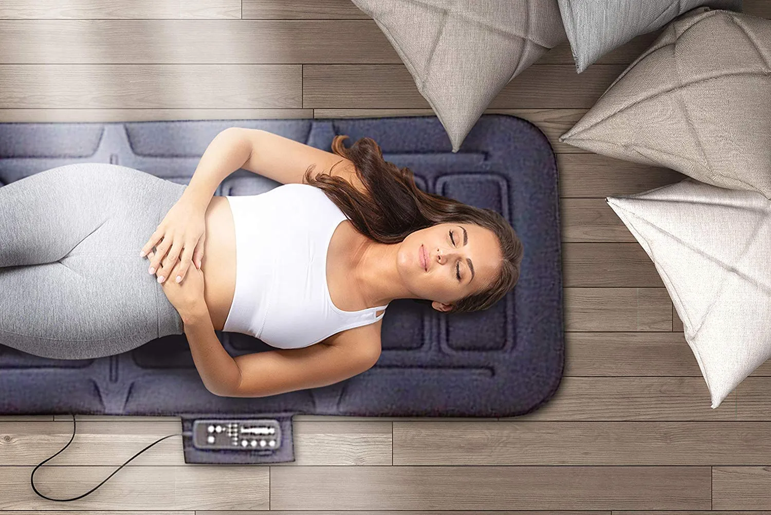 Belmint Vibrating Massage Mat for Full Body - Vibrating Massager Pad with Heat | 10 Vibration Motor Mattress Pad for Neck, Back, Legs Pain Relief (Black)