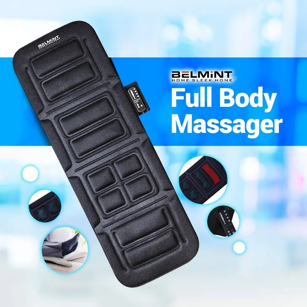 Belmint Vibrating Massage Mat for Full Body - Vibrating Massager Pad with Heat | 10 Vibration Motor Mattress Pad for Neck, Back, Legs Pain Relief (Black)