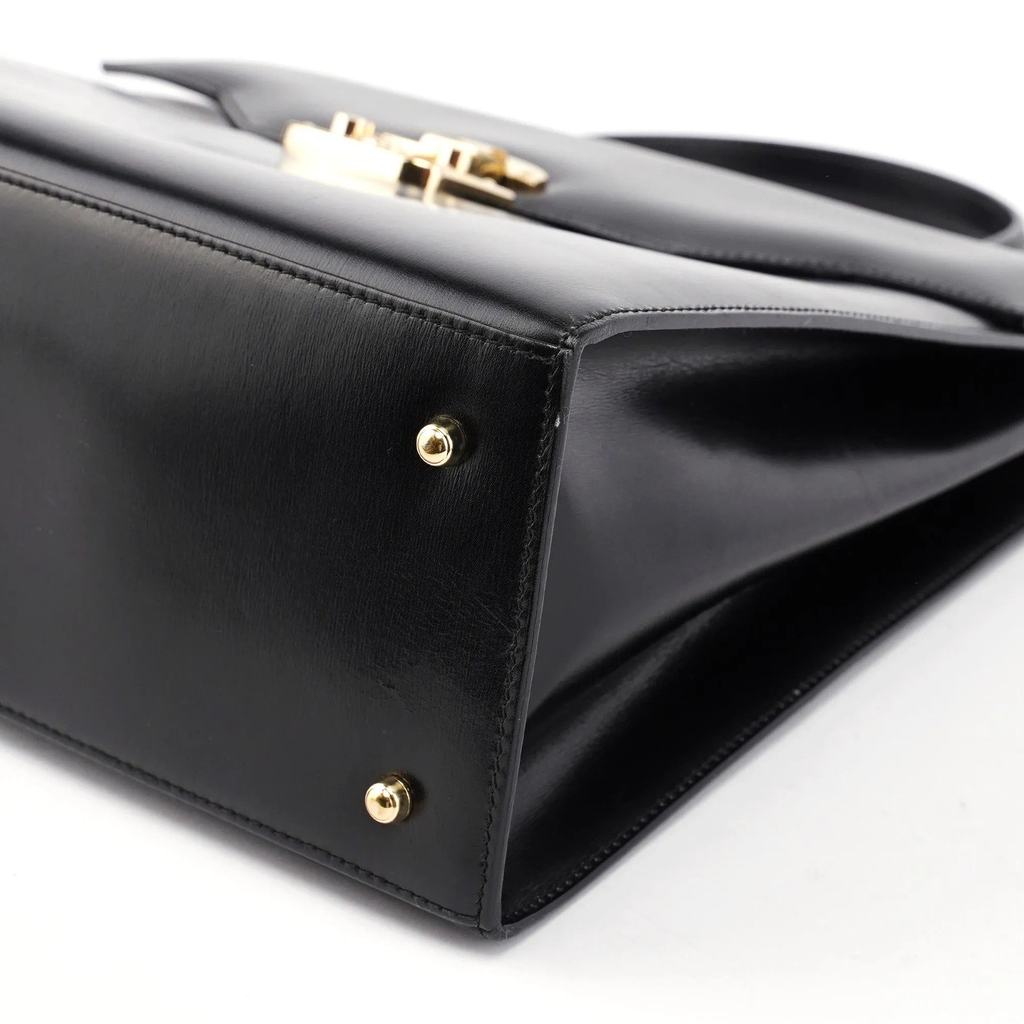 Black Calfskin Lady Lock Top Handle Bag