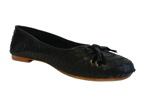 Black Pythonskin and Leather Ballet Shoes