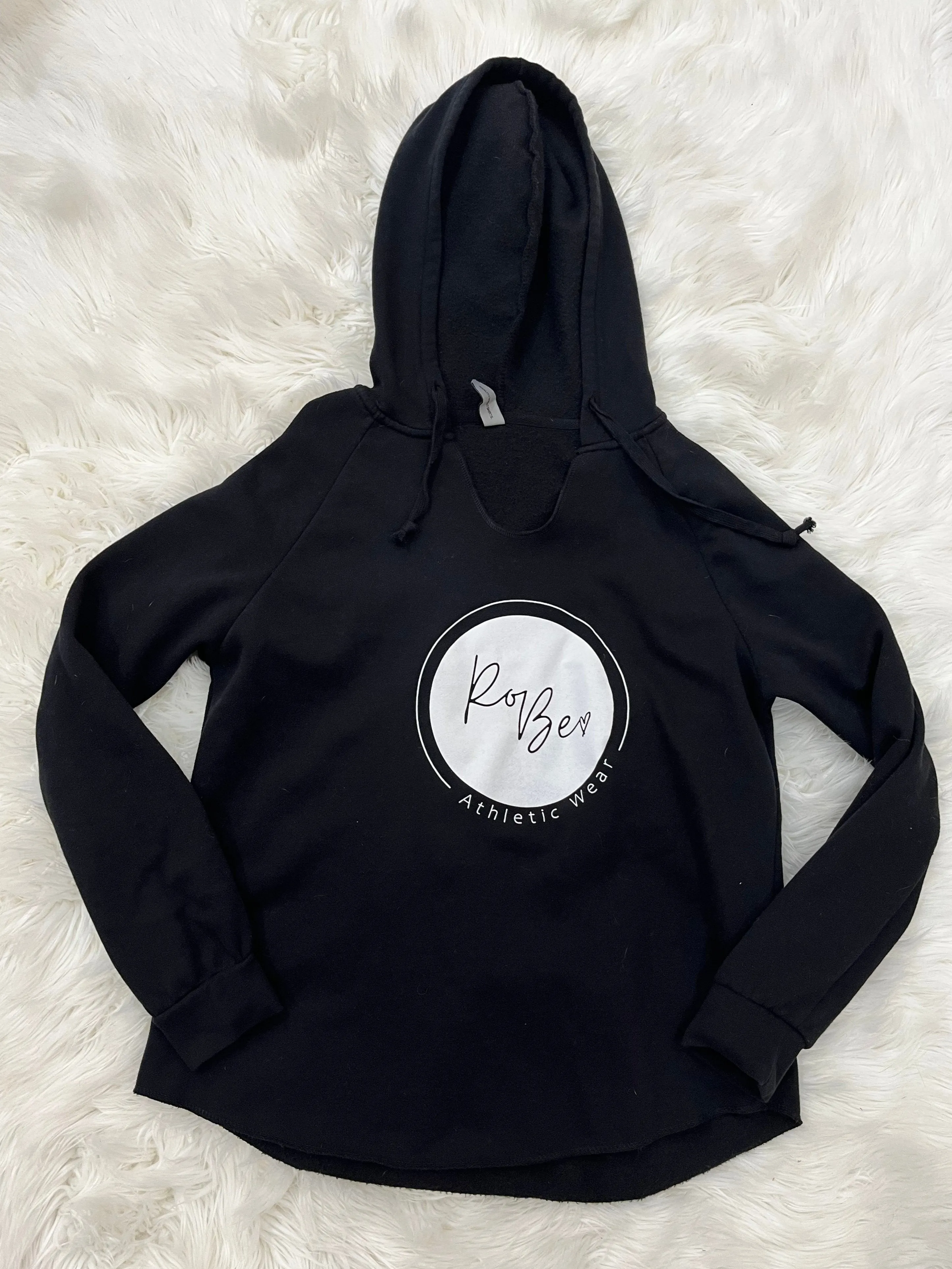 Black V Neck Hoodie Pull Over