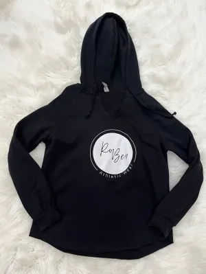 Black V Neck Hoodie Pull Over