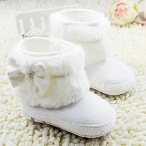 born Baby Girl Bowknot Fleece Snow Boots Booties Kids Princess White Winter Shoes