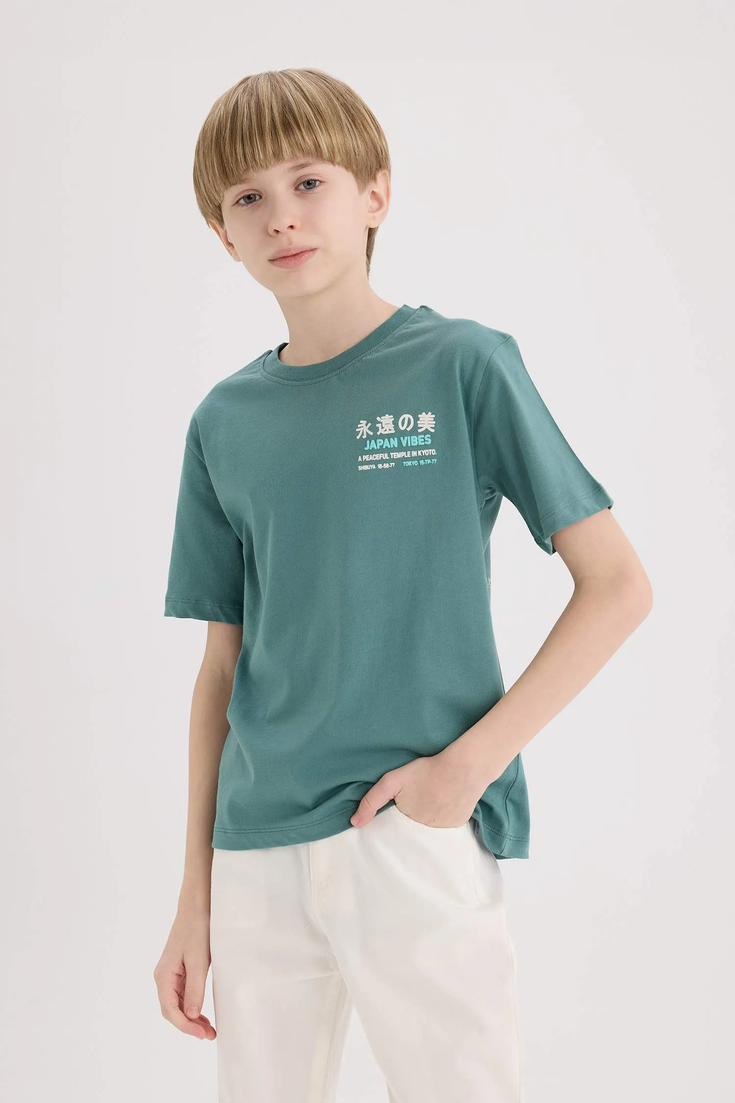 Boy Crew Neck Back Printed Short Sleeve T-Shirt