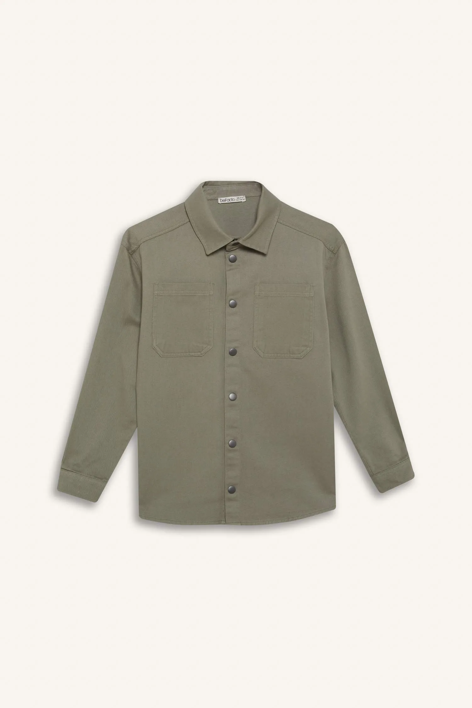 Boy Oversize Fit Polo Neck Twill Long Sleeve Shirt