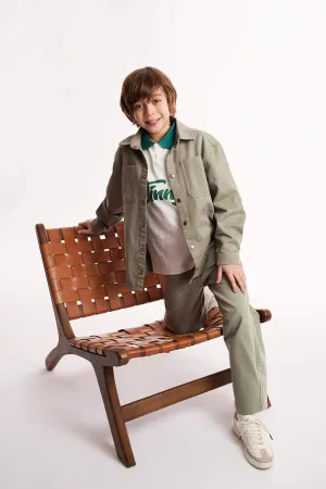 Boy Oversize Fit Polo Neck Twill Long Sleeve Shirt
