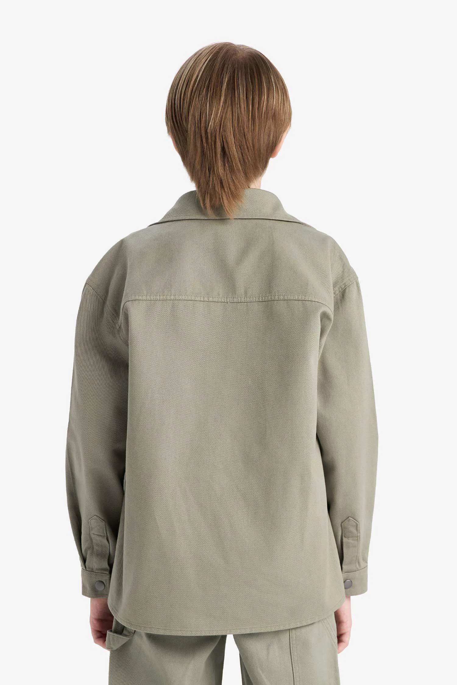 Boy Oversize Fit Polo Neck Twill Long Sleeve Shirt