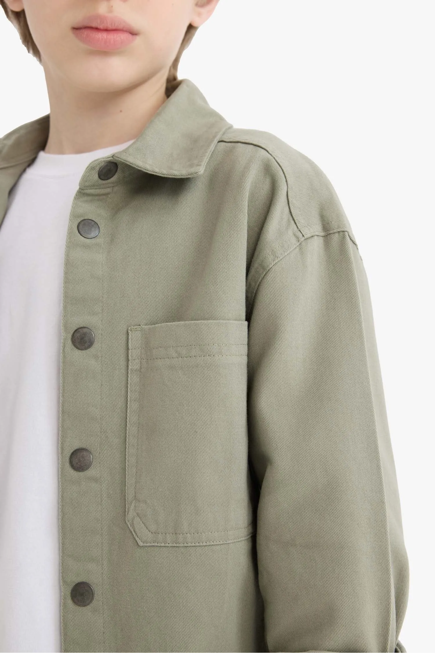Boy Oversize Fit Polo Neck Twill Long Sleeve Shirt