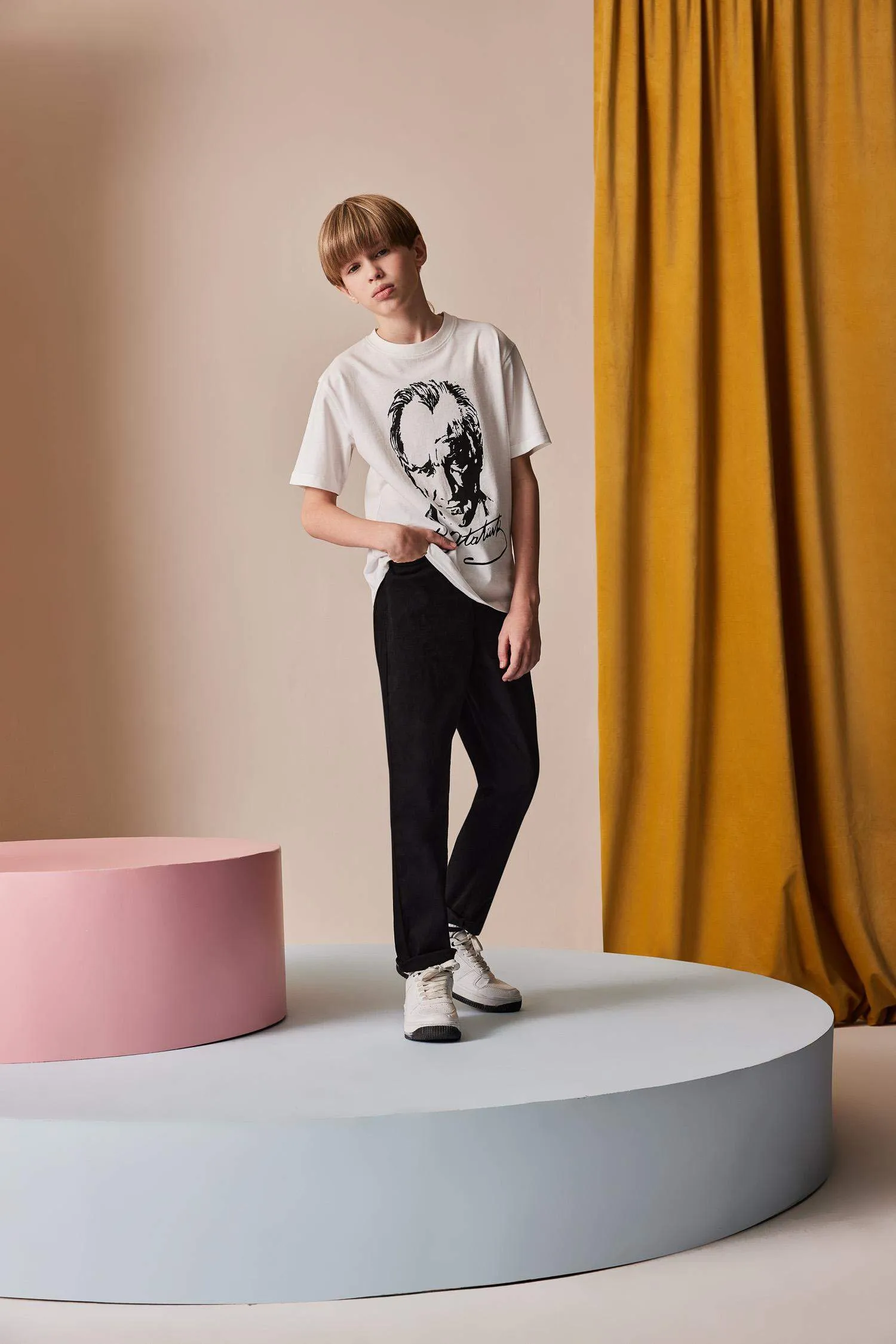 Boys 23 April Children's Day Flat Leg Gabardine Pants