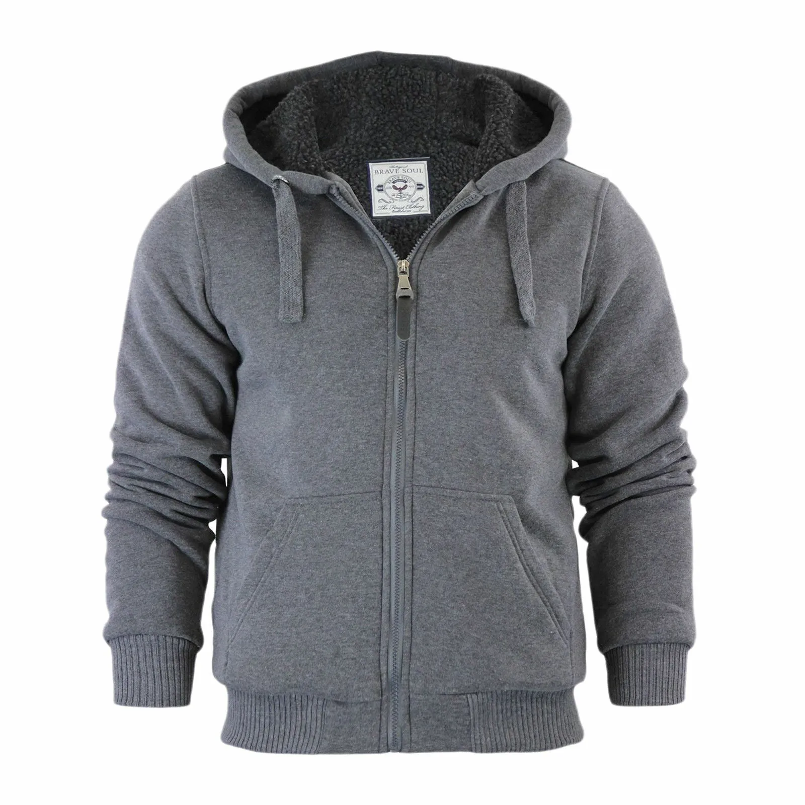 BRAVE SOUL BOYS HOODY KIDS HOODIE SHERPA FLEECE LINING HOODED POLYESTER JACKET ZIP UP SWEAT SHIRT