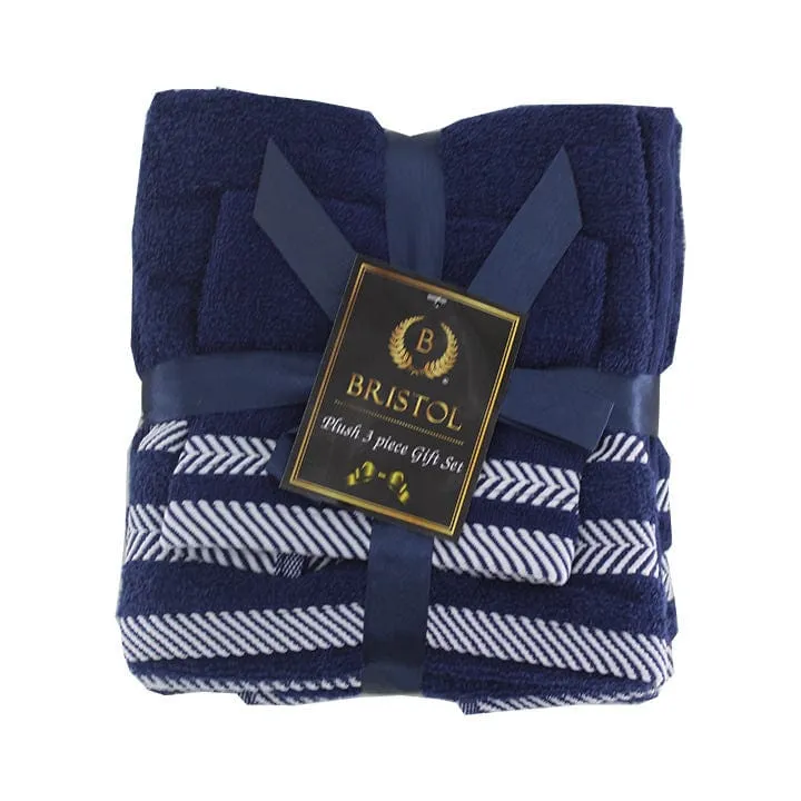 Bristol 100% Cotton Plush Towel Set 3-Piece Navy Blue