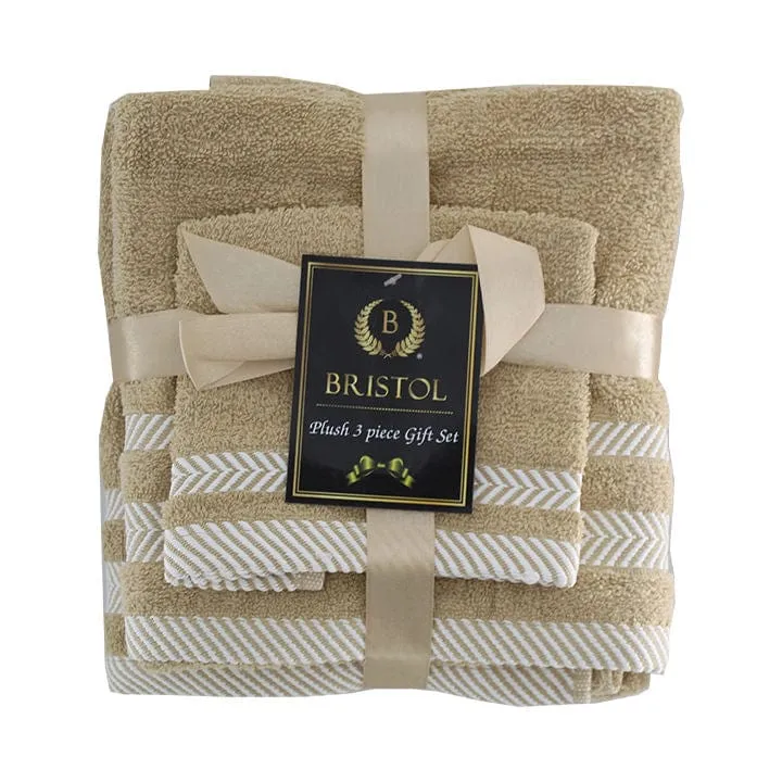 Bristol 100% Cotton Plush Towel Set - 3-Piece Pebble
