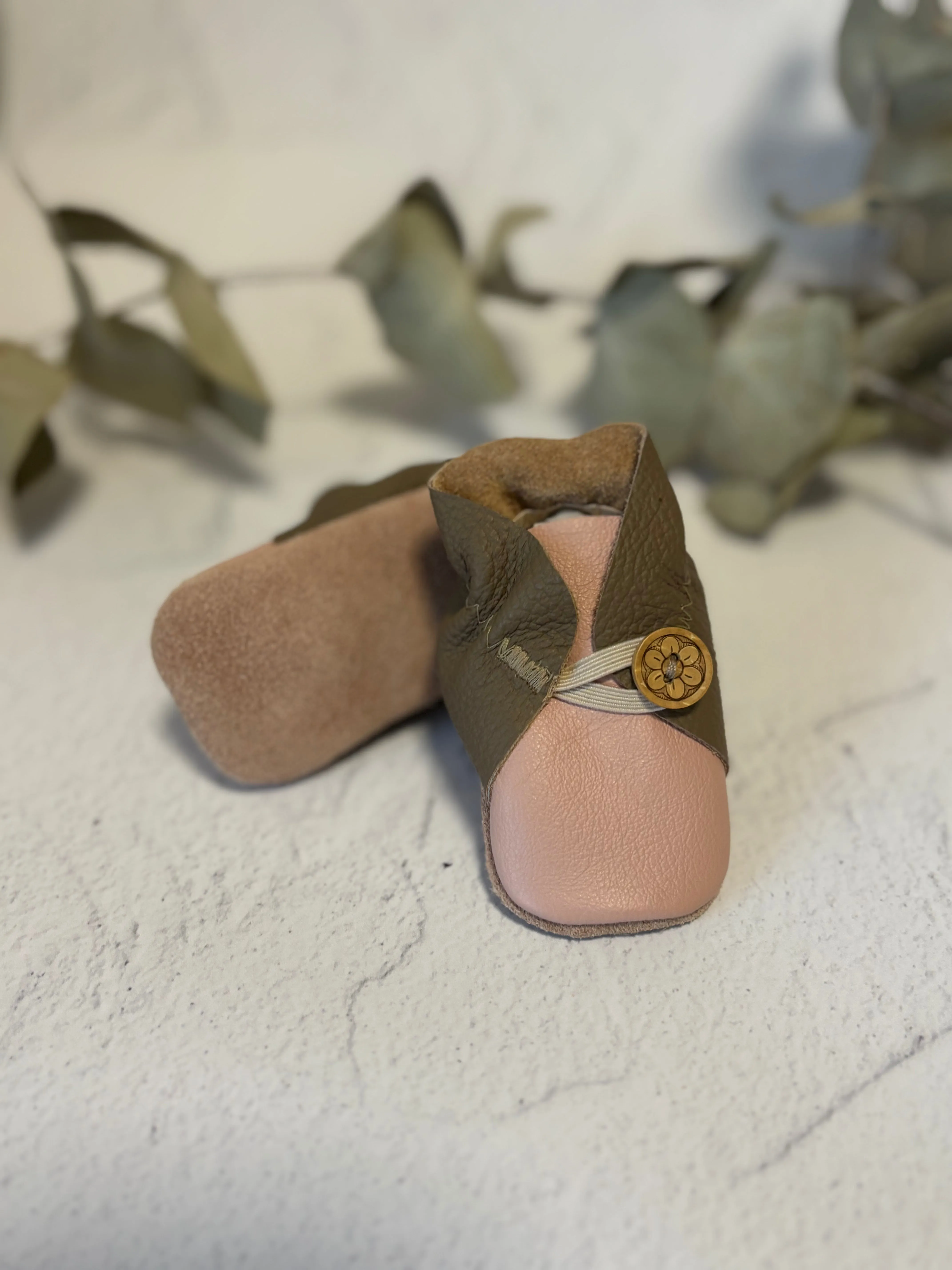 Button Bootie - Mink & Pink Leather
