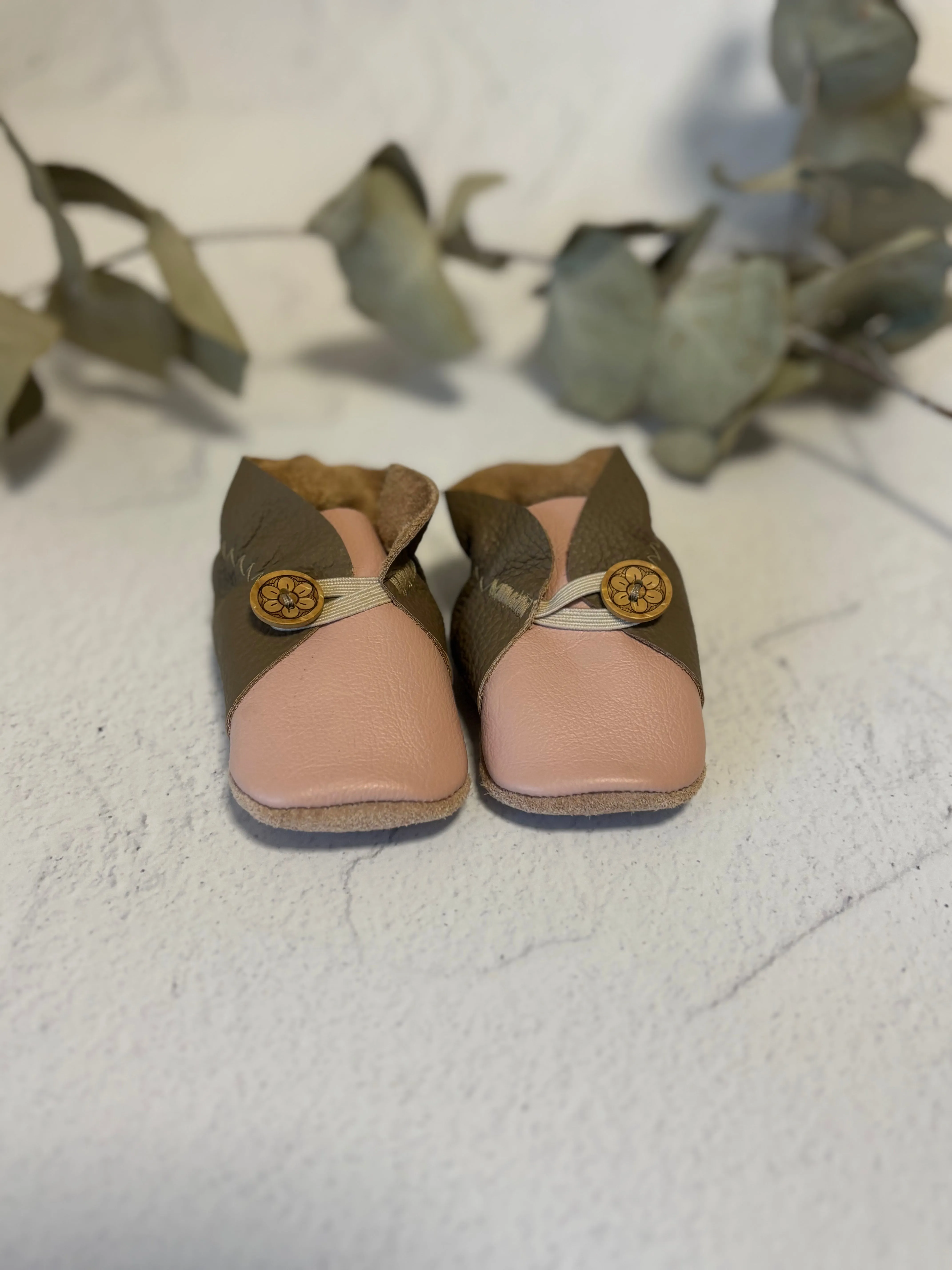 Button Bootie - Mink & Pink Leather
