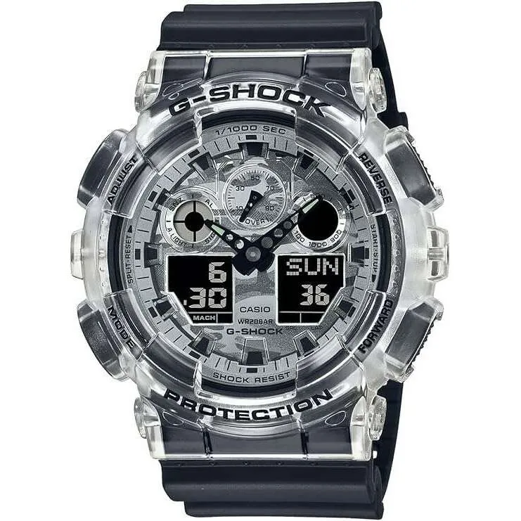 CASIO G-SHOCK CAMOUFLAGE SKELETON SERIES BLACK ANALOG DIGITAL MEN WATCH GA-100SKC-1AJF