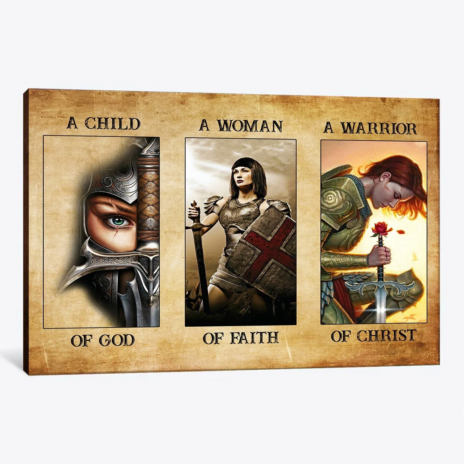 Christianartbag Home Decor, A Child Of God A Woman Of Faith A Warrior Of Christ Canvas Wall Art Canvas Poster, CAB02270224.