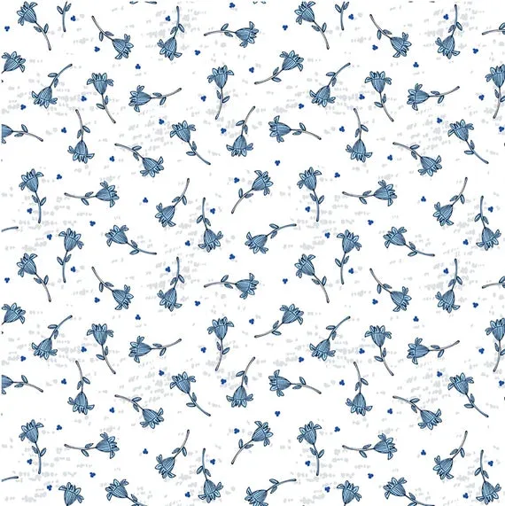 Clothworks Indigo Flowers on White Y3293-1