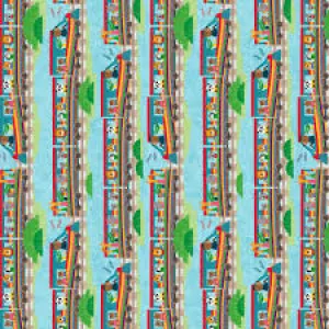 Clothworks Playtime Aqua Animal Train Stripe Y3460-33