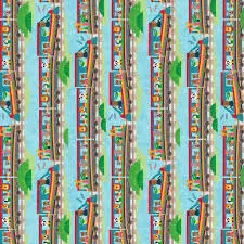 Clothworks Playtime Aqua Animal Train Stripe Y3460-33