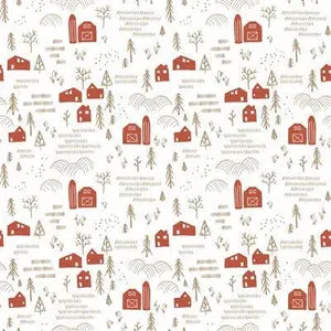 Clothworks Raised Light Cream Red Barns Y3417-2