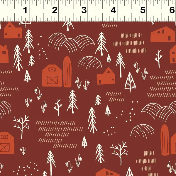 Clothworks Raised Red Barns Y3417-51 Brick Red