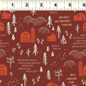 Clothworks Raised Red Barns Y3417-51 Brick Red