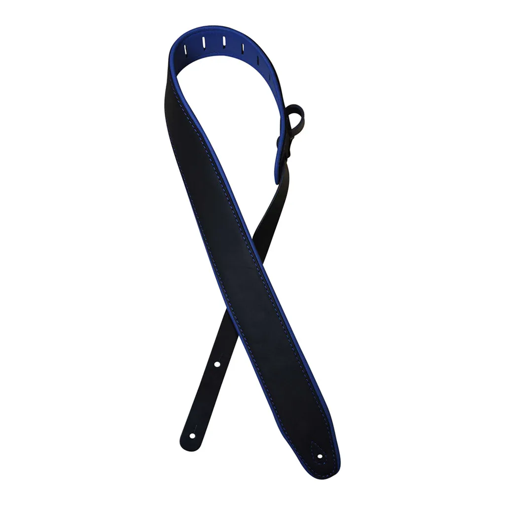 Colonial Leather - 2.5″ Padded Upholstery Leather Guitar Strap - Black & Blue