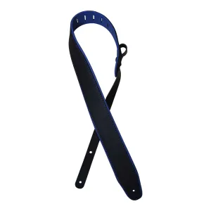 Colonial Leather - 2.5″ Padded Upholstery Leather Guitar Strap - Black & Blue