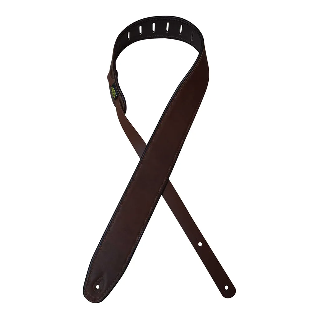 Colonial Leather - 2.5″ Padded Upholstery Leather Guitar Strap - Tan & Brown