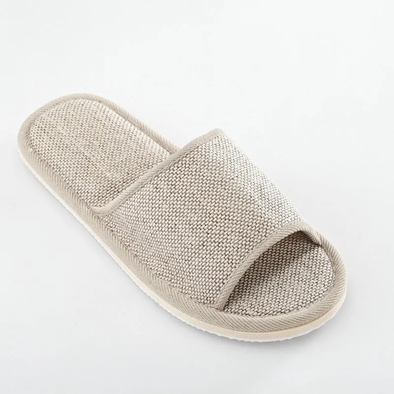 Comfortable and Breathable Four Seasons  Open-Toe Linen Slippers for Home and Spa Use