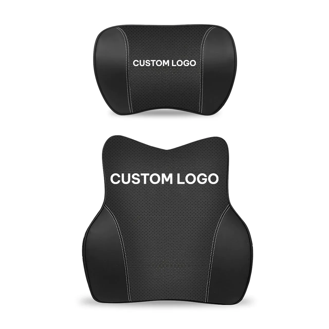 Custom Logo Car Headrest Neck Pillow and Lumbar Support Back Cushion Kit, Fit with Cars Memory Foam Erognomic Design Universal Fit Muscle Pain and Tension Relief for Car Seat
