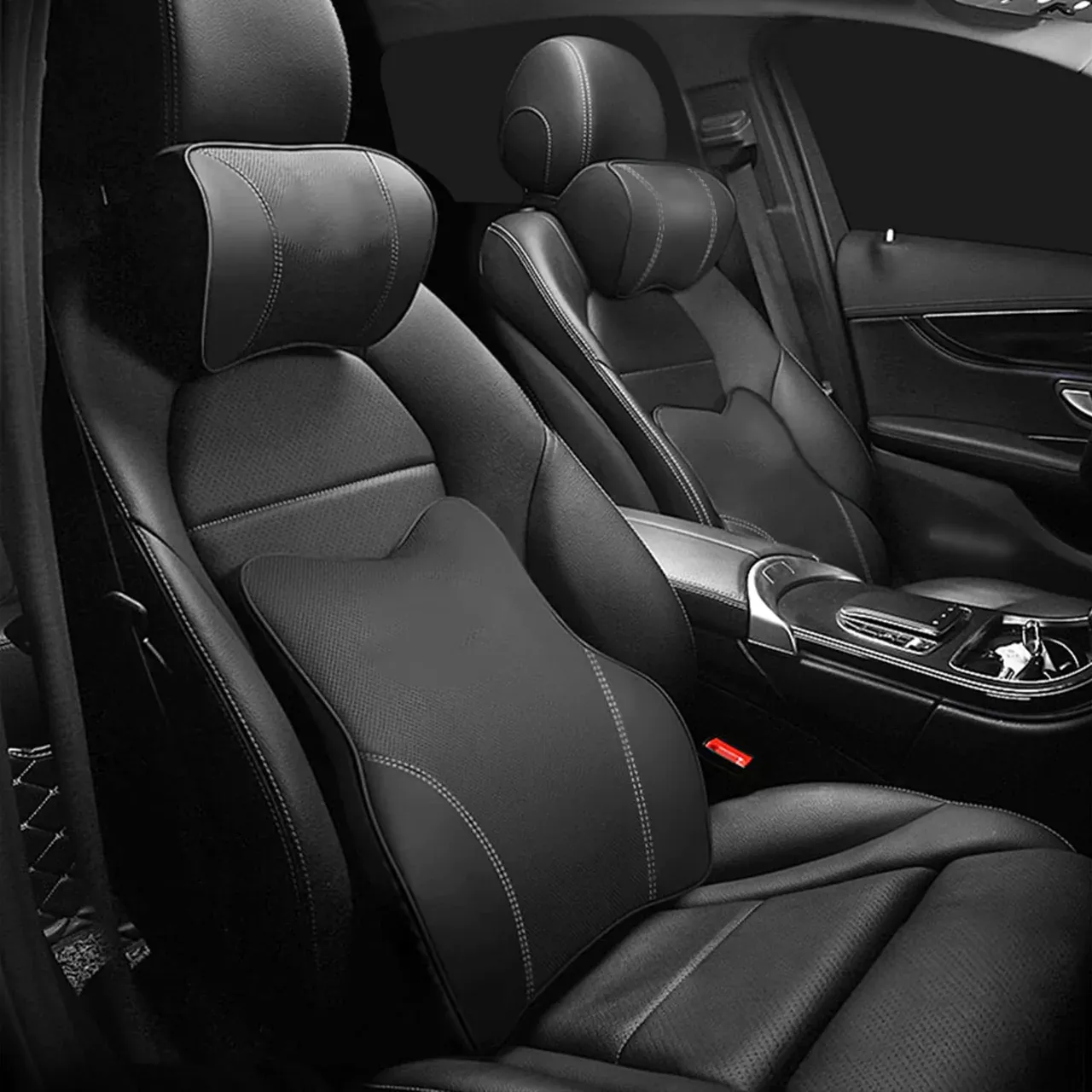 Custom Logo Car Headrest Neck Pillow and Lumbar Support Back Cushion Kit, Fit with Cars Memory Foam Erognomic Design Universal Fit Muscle Pain and Tension Relief for Car Seat