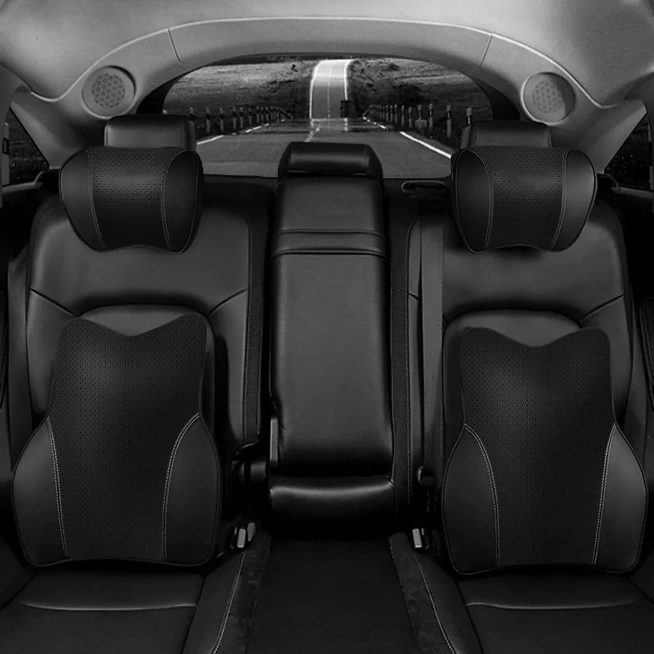 Custom Logo Car Headrest Neck Pillow and Lumbar Support Back Cushion Kit, Fit with Cars Memory Foam Erognomic Design Universal Fit Muscle Pain and Tension Relief for Car Seat