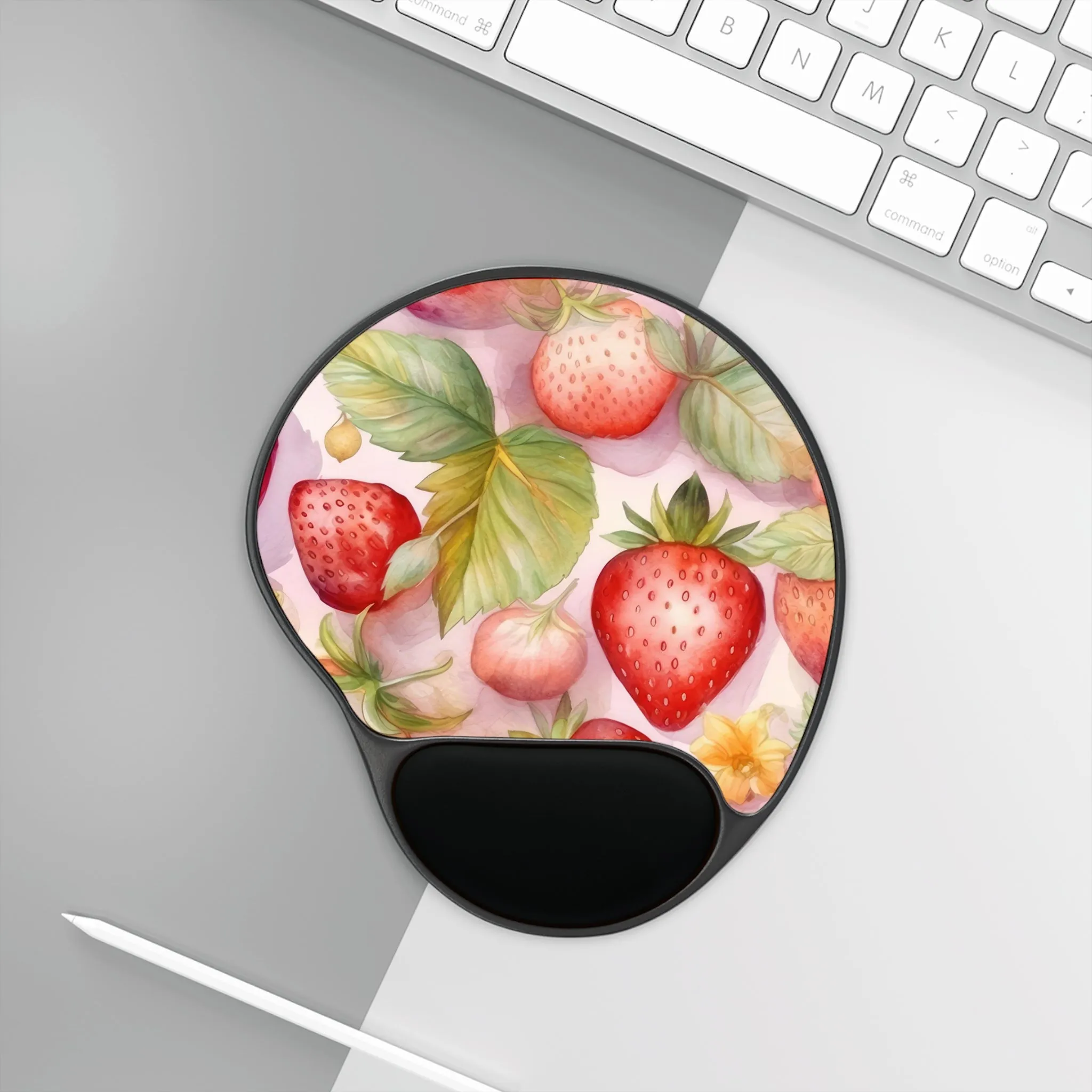 Cute Pink Strawberries Mouse Pad With Wrist Rest