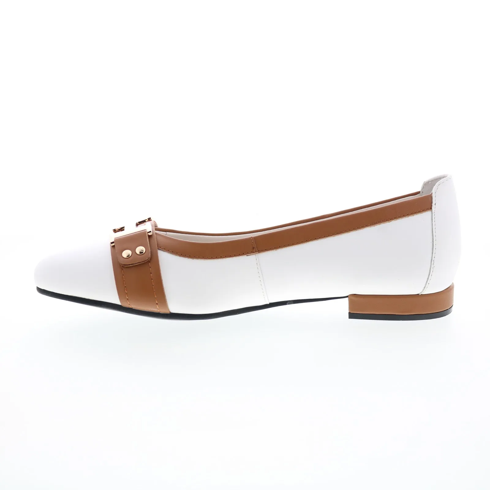 David Tate Feisty Womens White Narrow Leather Slip On Ballet Flats Shoes