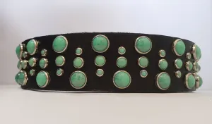 Drops 1.5" Collar Black Leather / Turquoise Stones