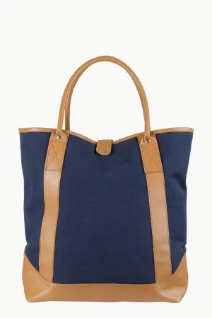 Faux Leather Detail Canvas Tote Bag