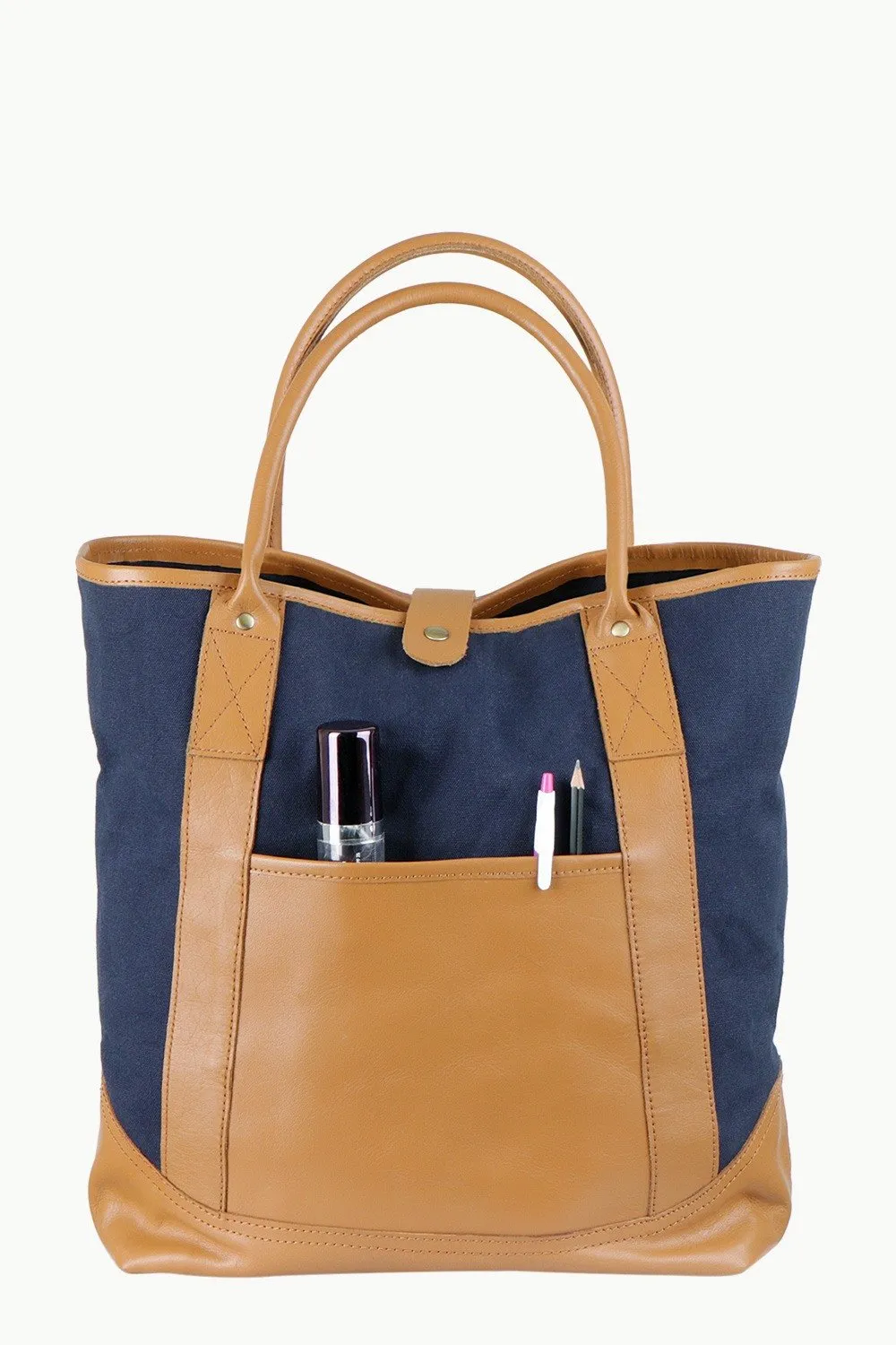 Faux Leather Detail Canvas Tote Bag