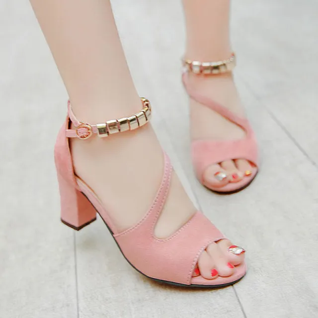 Fish mouth hollow Roman sandals thick with word with beaded high heels female summer Sexy female sandals