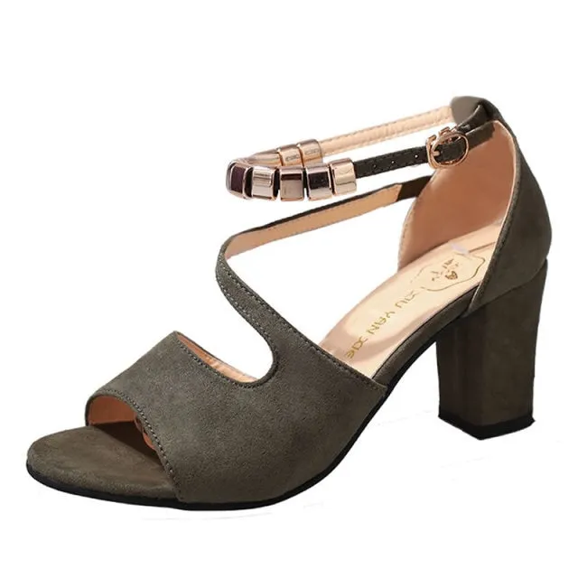 Fish mouth hollow Roman sandals thick with word with beaded high heels female summer Sexy female sandals