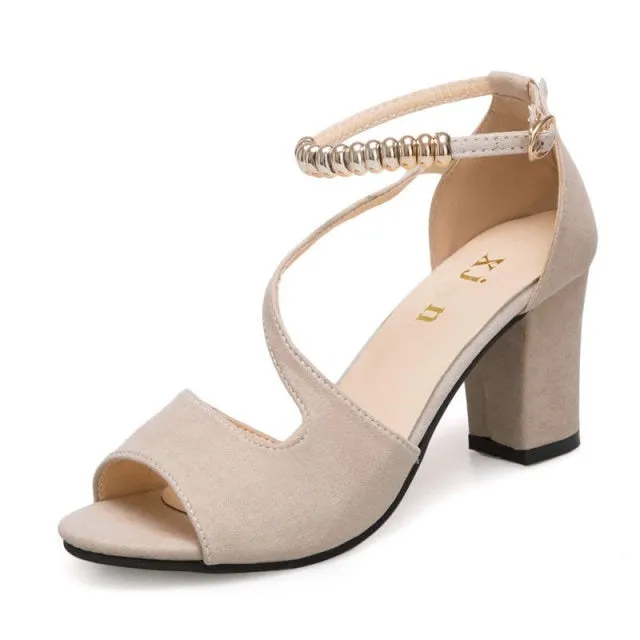 Fish mouth hollow Roman sandals thick with word with beaded high heels female summer Sexy female sandals
